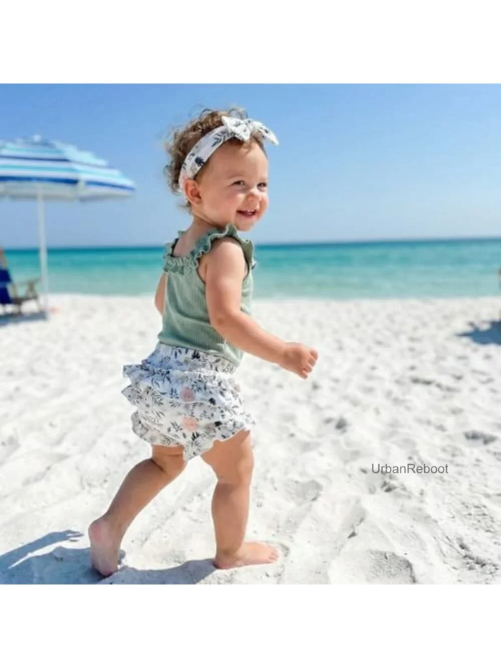 Newborn Baby Girl Summer Outfit Ruffle Sleeveless Ribbed Top Bloomers Shorts Set